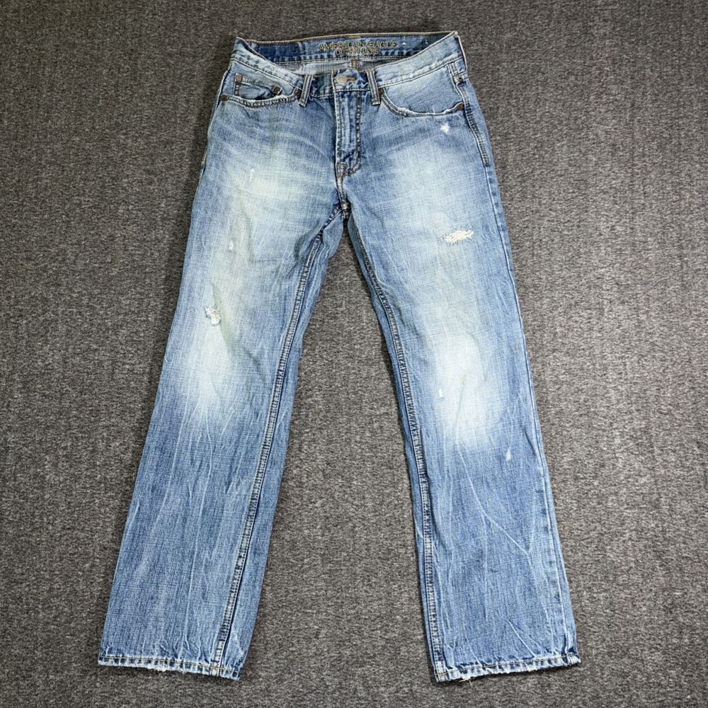 American Eagle Jeans Men 29/30 Original Straight Distressed Light Wash Denim